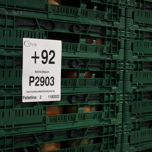 Chaque étiquette de palette contient le code du jour et la taille