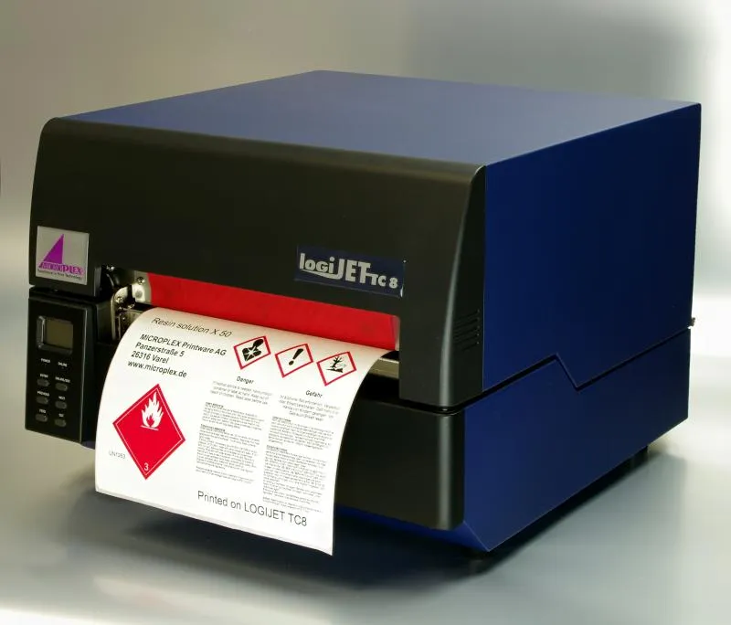 L’imprimante thermique 2 couleurs LOGIJET TC8 de Microplex est idéale pour l’étiquetage des matières dangereuses (étiquettes GHS)