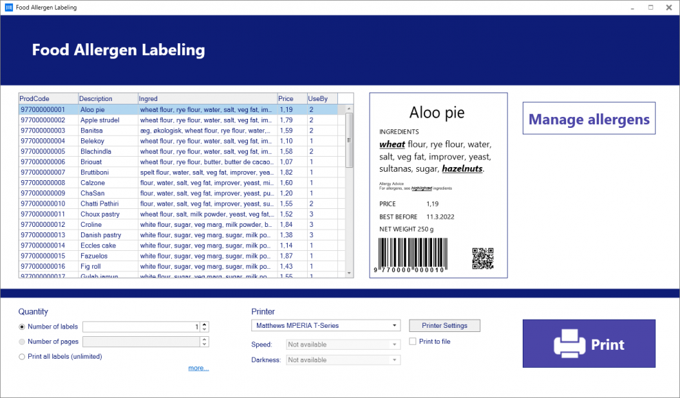 Créer des étiquettes alimentaires avec des allergènes : facile grâce au logiciel NiceLabel 10 !